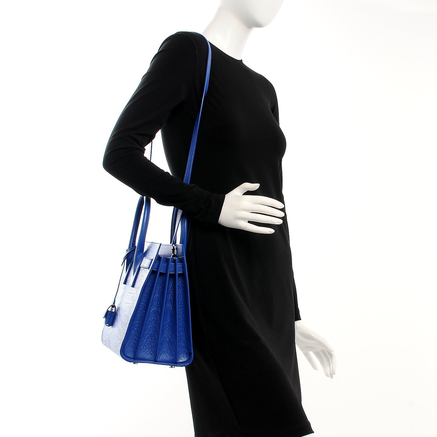 Calfskin Crocodile Embossed Small Sac De Jour Royal Blue