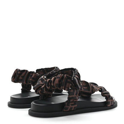 Fendi Satin FF Ruched Sandals 39.5 Tobacco Black 4 of 8