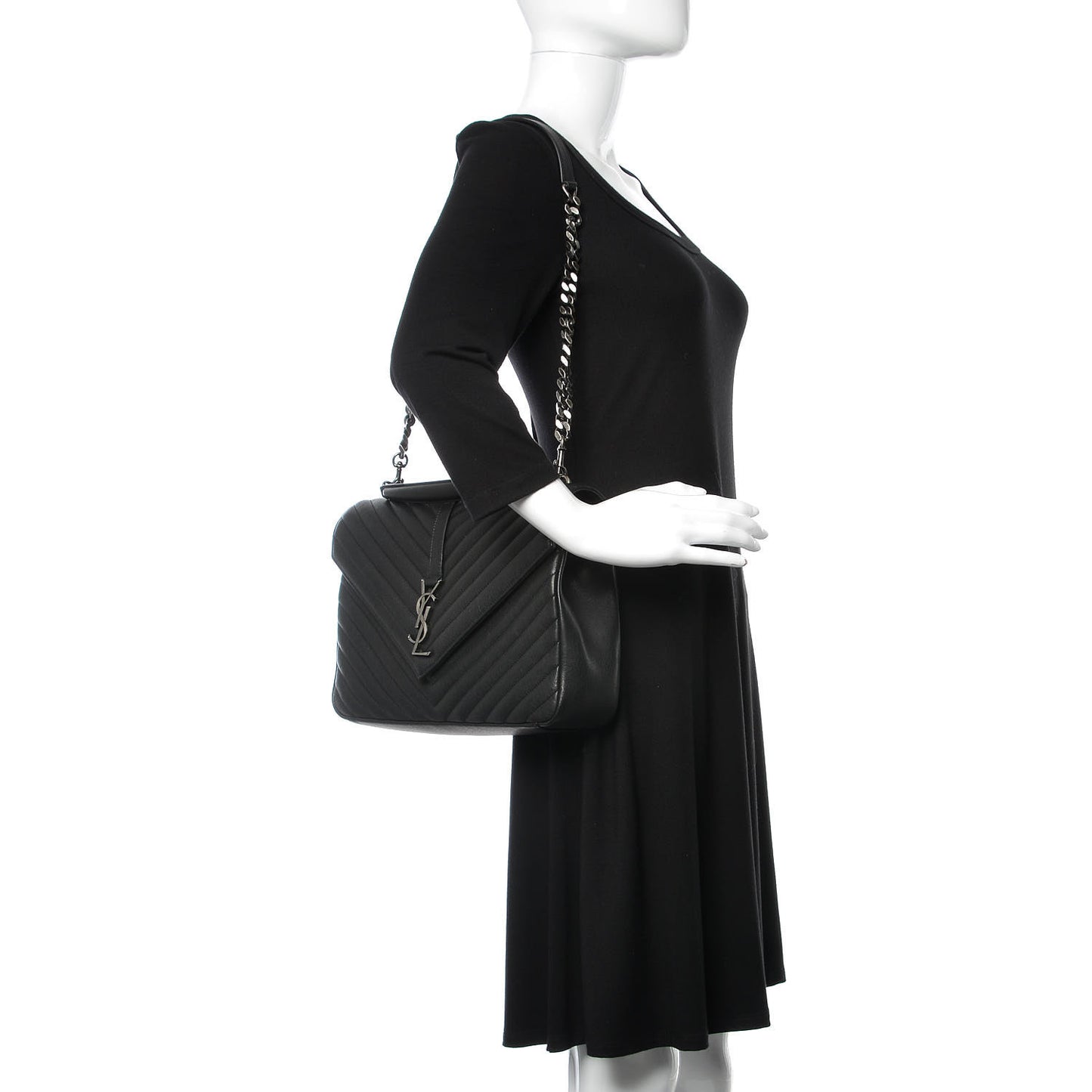 Sheepskin Matelasse Chevron Monogram Large College Satchel Black