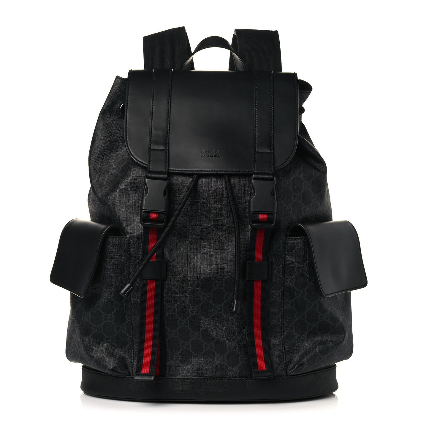 Soft GG Supreme Monogram Appia Calfskin Web Double Buckle Backpack Black