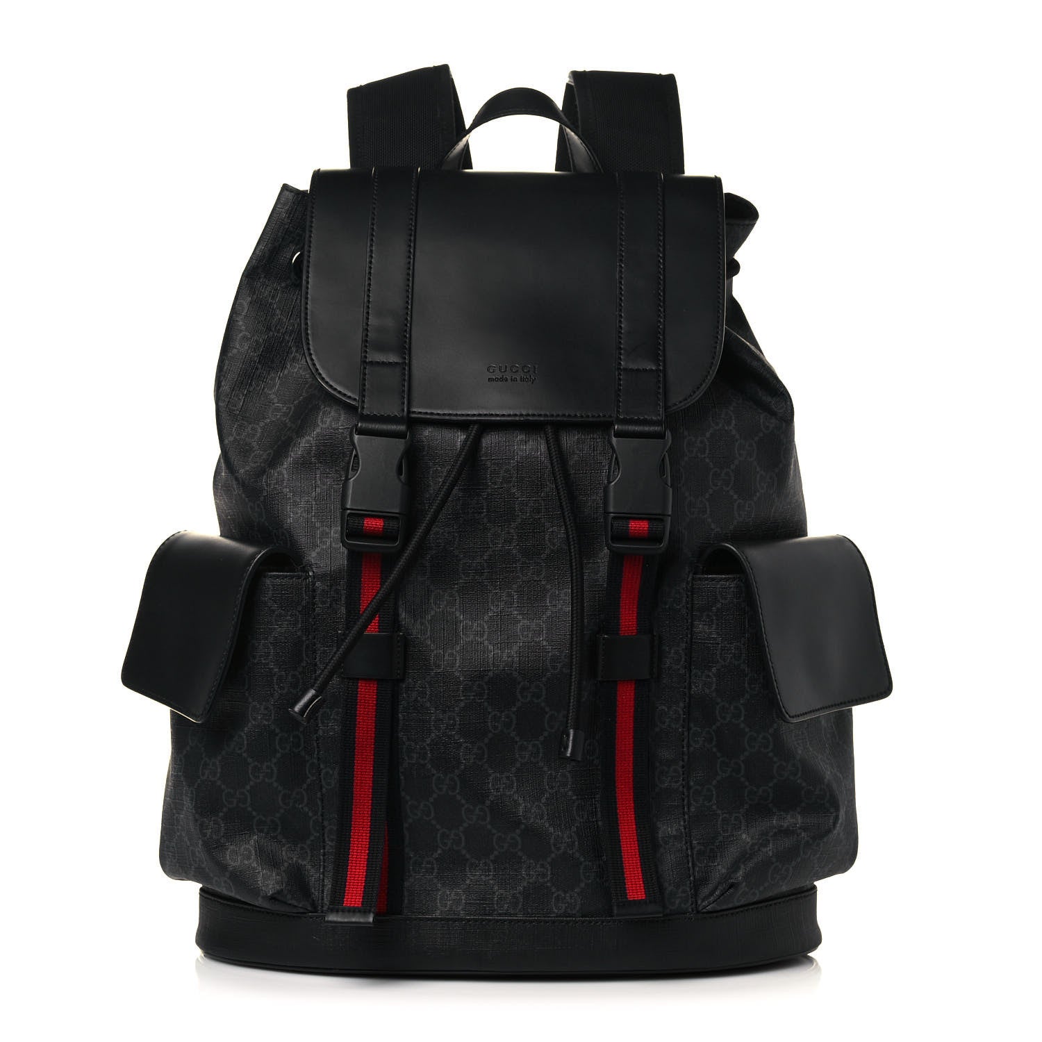 Gucci Soft GG Supreme Monogram Appia Calfskin Web Double Buckle Backpack Black 1 of 14