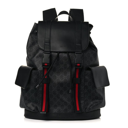 Gucci Soft GG Supreme Monogram Appia Calfskin Web Double Buckle Backpack Black 1 of 14
