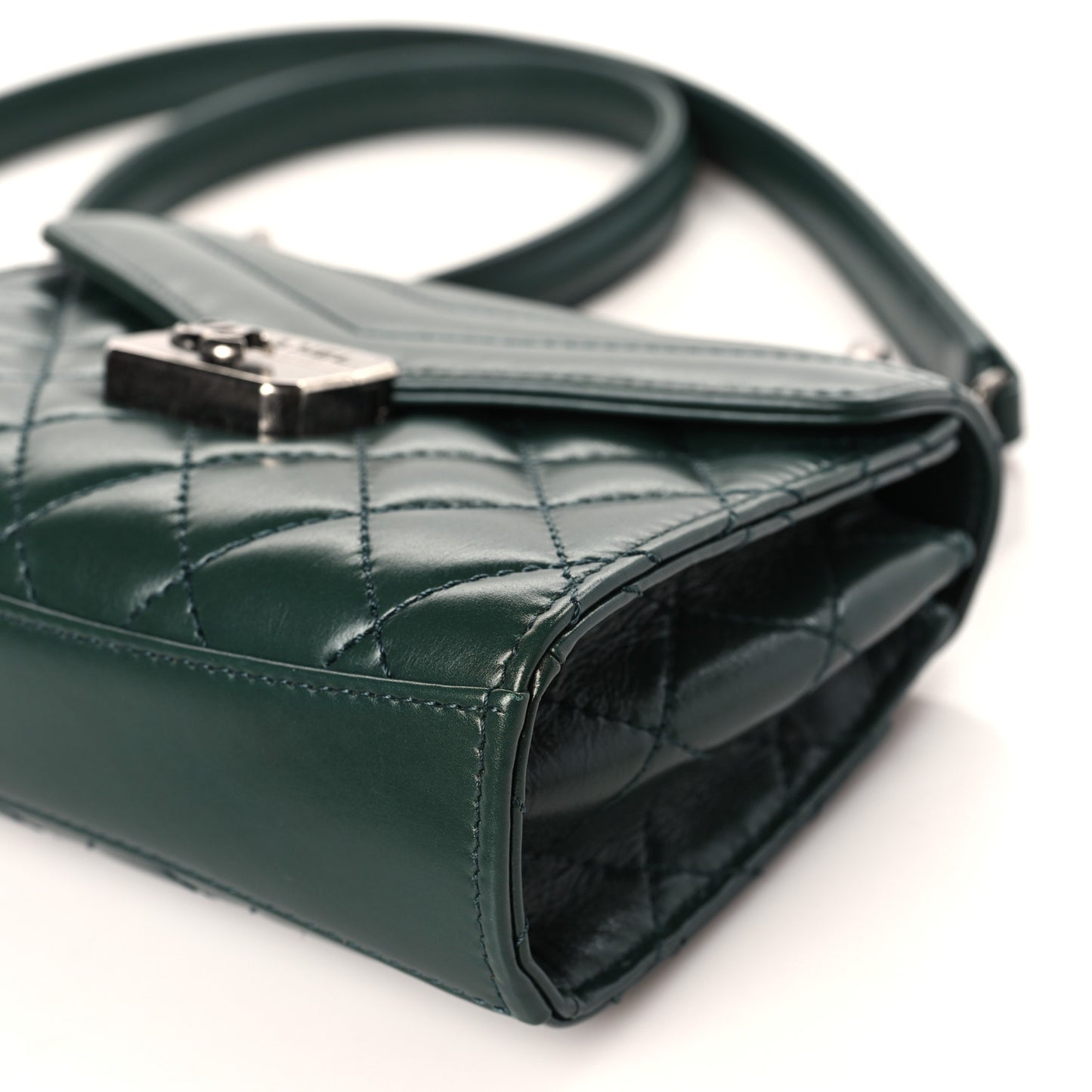 Shiny Calfskin Quilted Mad About Quilting Mini Flap Dark Green