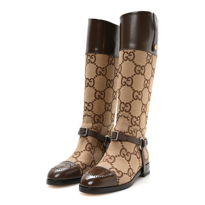 Gucci Monogram Jumbo GG Cordovan Lux Zelda Harness Riding Boots 38.5 Camel Ebony New Acero 3 of 8
