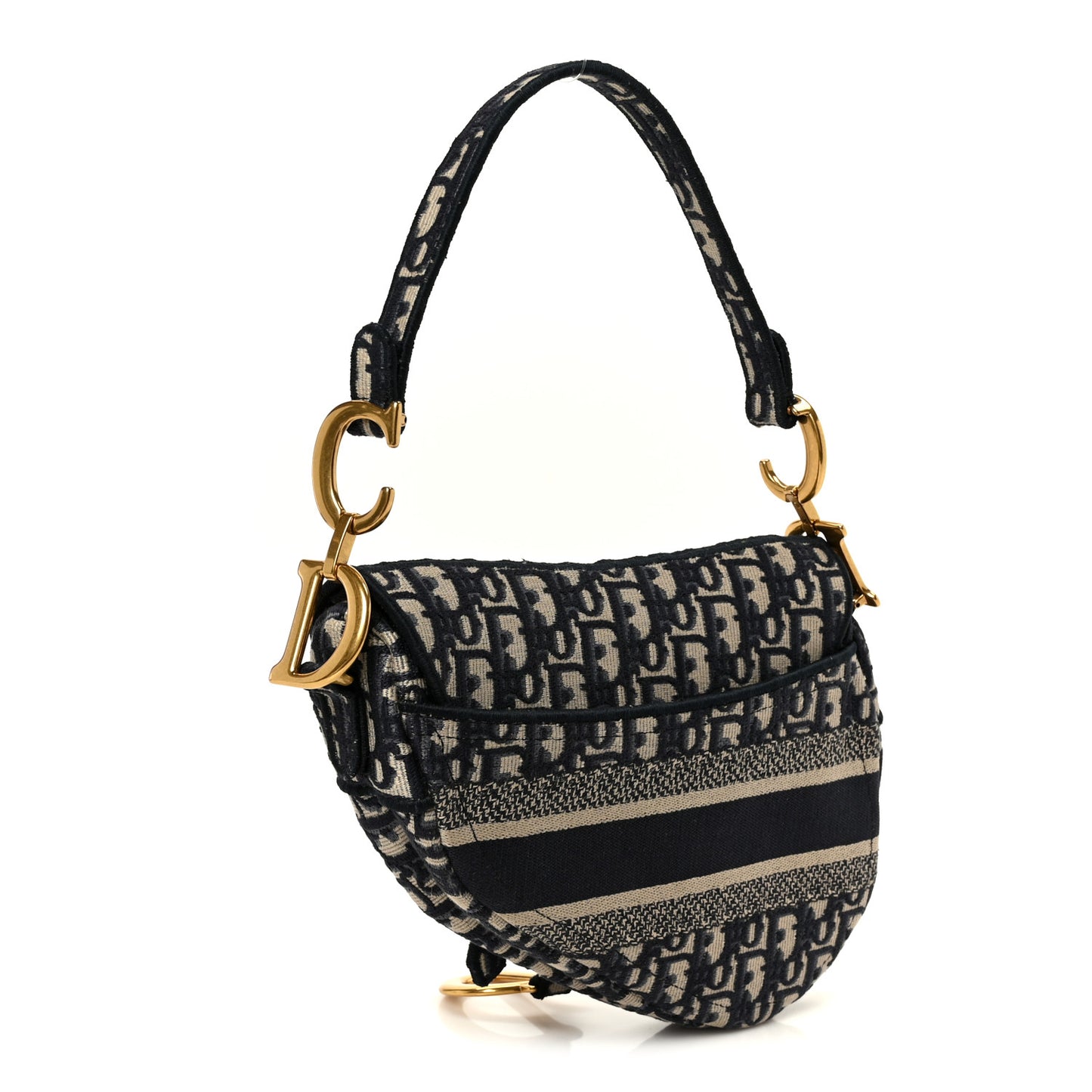 Oblique Embroidered Saddle Bag Blue