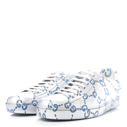 Gucci Miro Rubber Wax GucciGhost Print Mens New Ace Sneakers 11 Silver 3 of 10