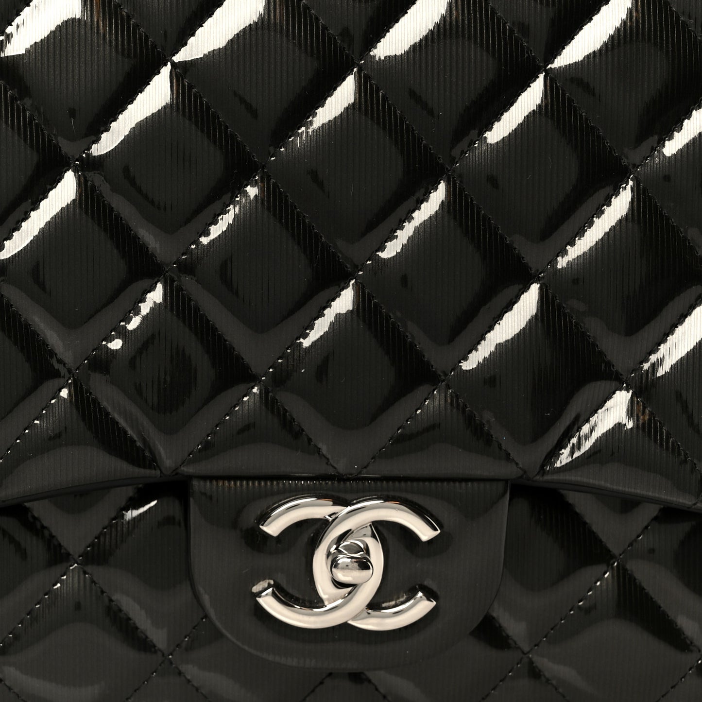 Striated Patent Quilted Maxi Double Flap Black