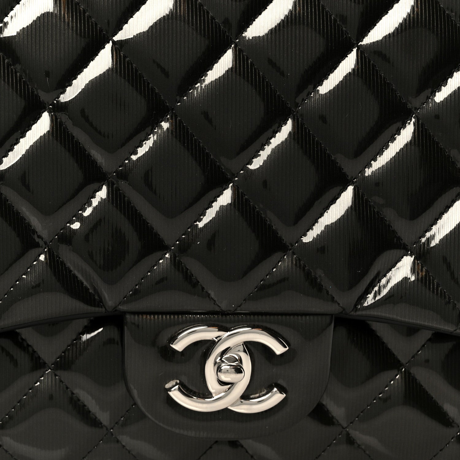 Chanel Striated Patent Quilted Maxi Double Flap Black 9 of 11