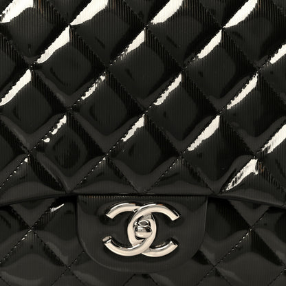 Chanel Striated Patent Quilted Maxi Double Flap Black 9 of 11