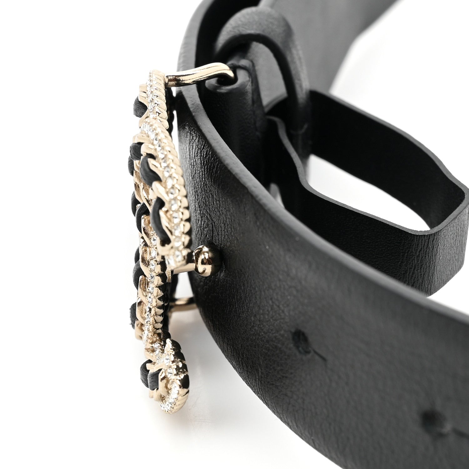Chanel Lambskin Crystal CC Chain Belt 85 34 Black 3 of 5