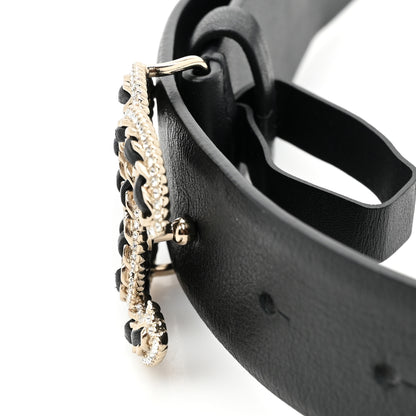 Chanel Lambskin Crystal CC Chain Belt 85 34 Black 3 of 5