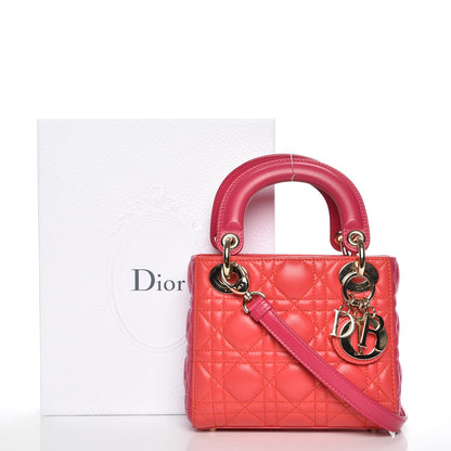 Christian Dior Lambskin Cannage Mini Bi-Color Lady Dior Orange Fuchsia 8 of 8