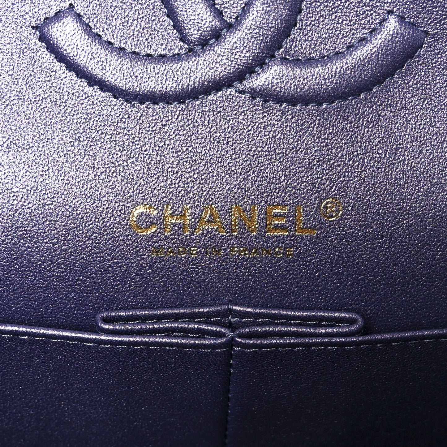 Iridescent Caviar Quilted Medium Double Flap Purple
