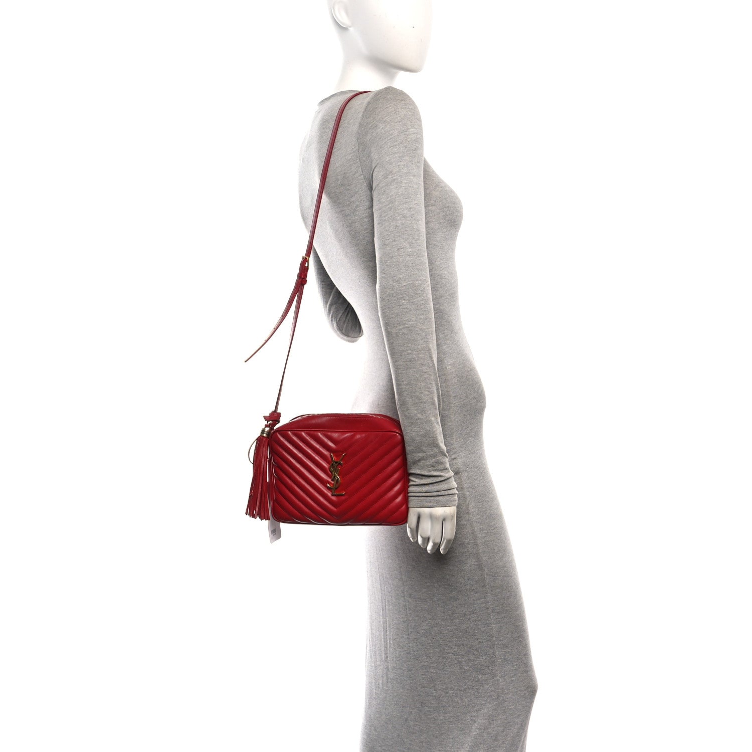 Saint Laurent Calfskin Matelasse Monogram Lou Camera Bag Red 2 of 11