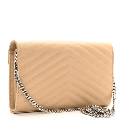 Saint Laurent Grain De Poudre Matelasse Chevron Monogram Chain Wallet Nude Powder 3 of 10