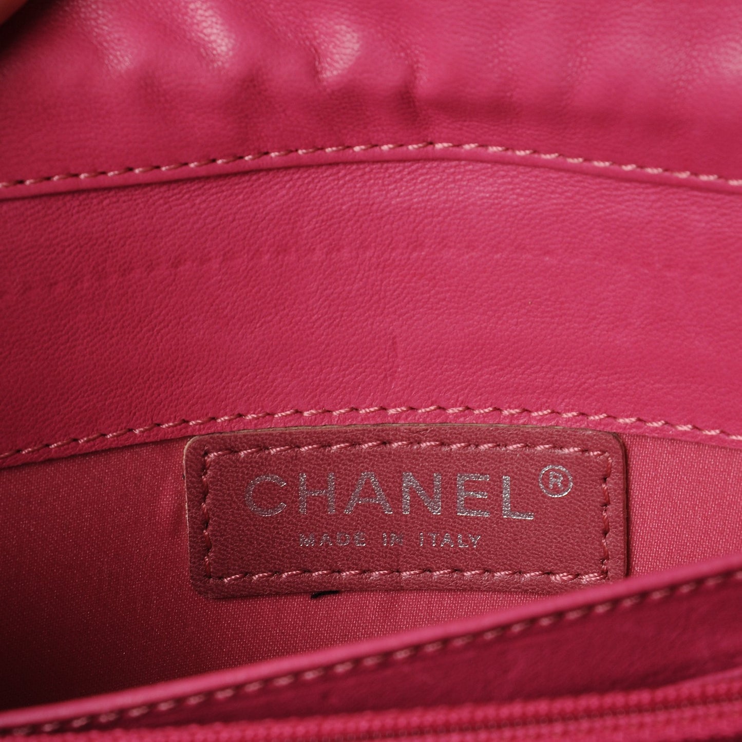 Patent Quilted Clutch Chain Flap Fuchsia