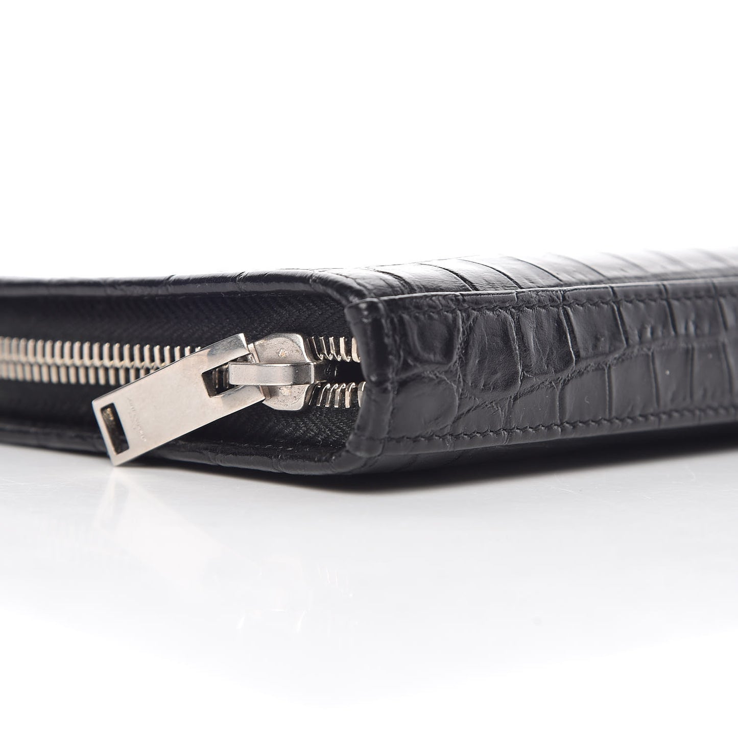 Calfskin Crocodile Embossed Mens Zip Around Continental Wallet Black