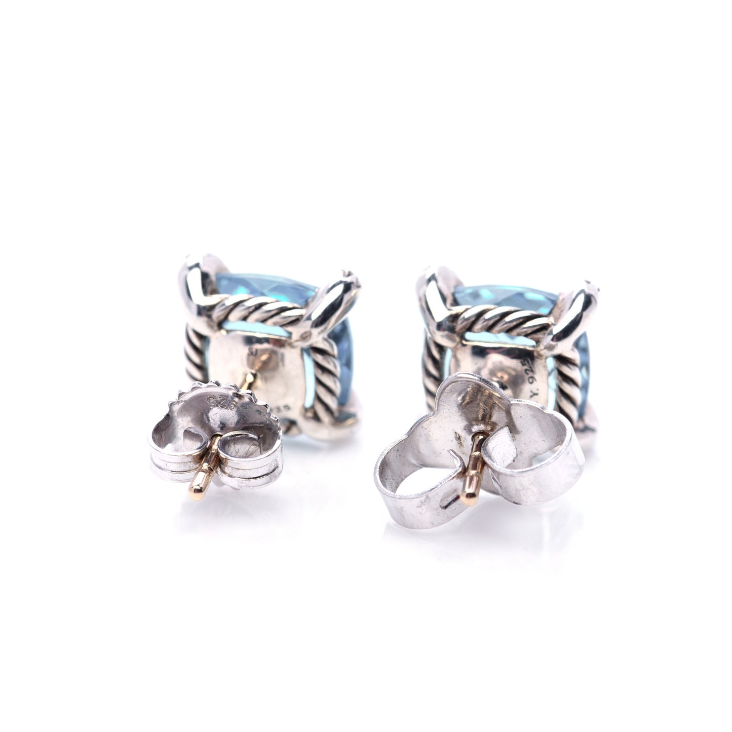 Sterling Silver Diamond Blue Topaz 9mm Chatelaine Earrings