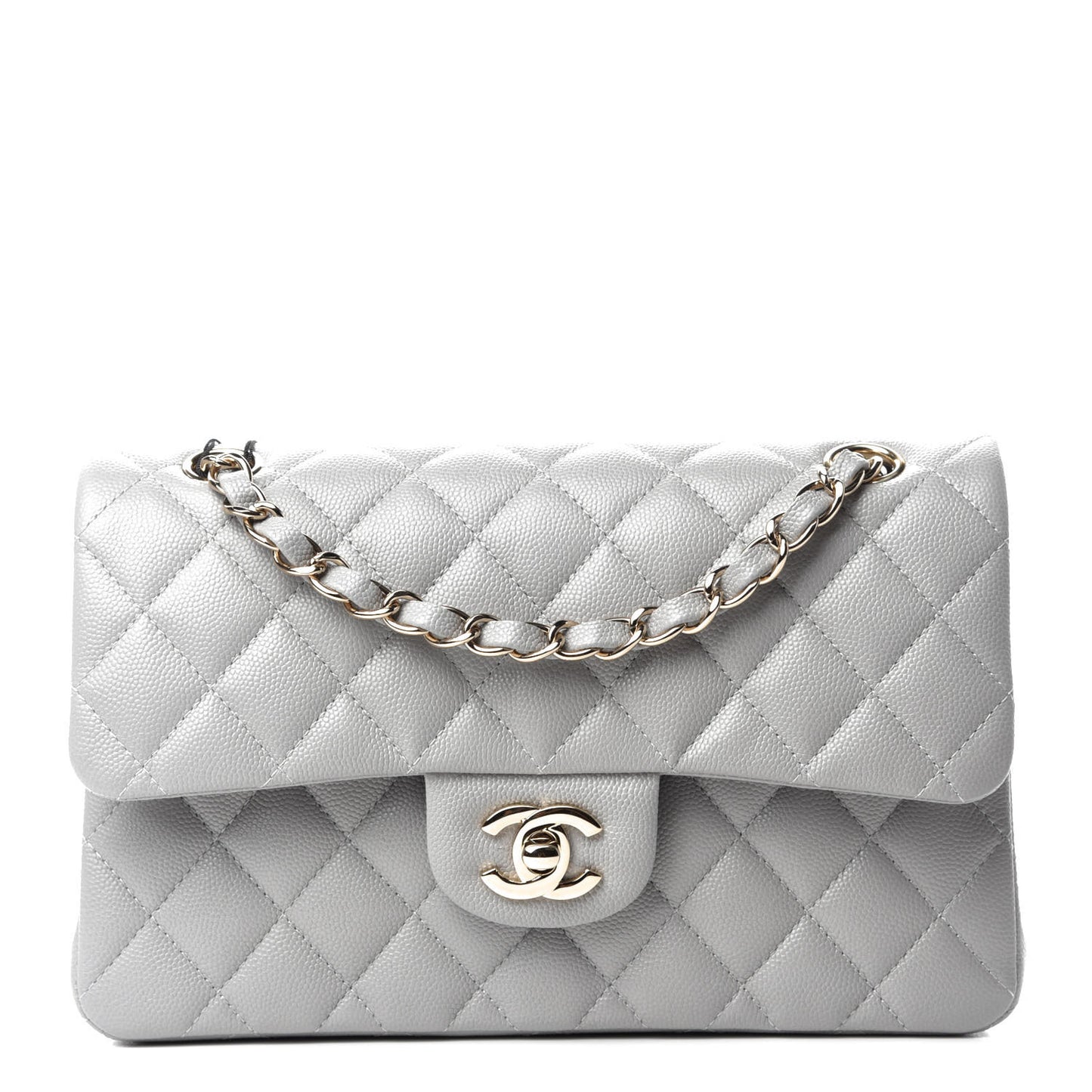 Caviar Quilted Small Double Flap Grey