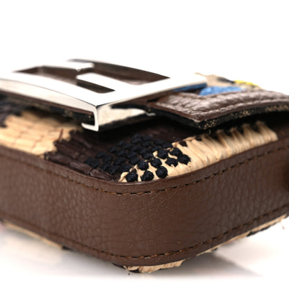 Fendi Woven Fabric Calfskin Embroidered Nano Maxi Buckle Baguette Charm Natural Gianduia 10 of 12