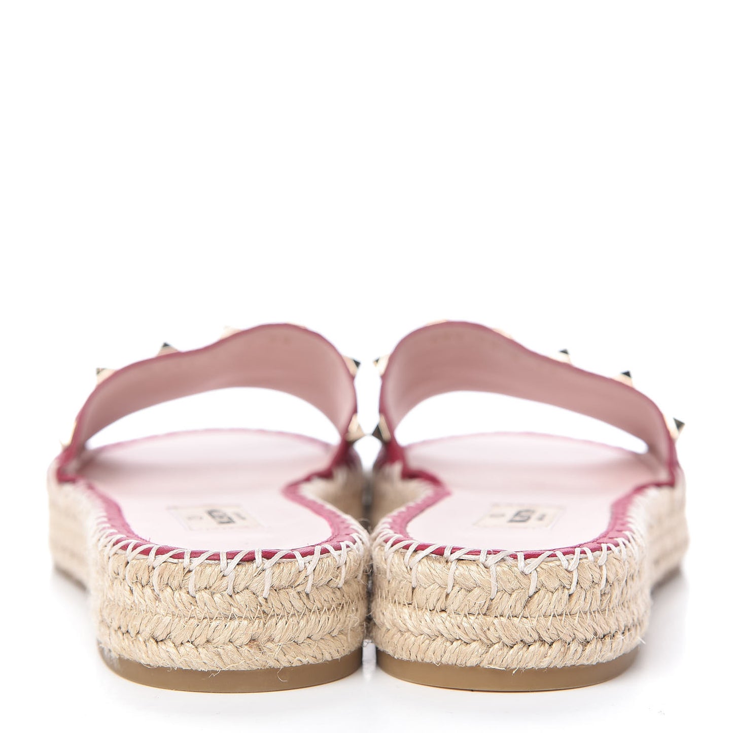 Grained Calfskin Rockstud Espadrille Flat Slide Sandals 39 Red