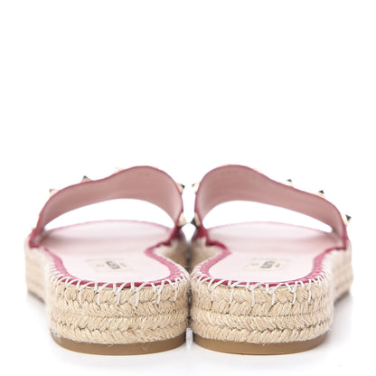 Valentino Garavani Grained Calfskin Rockstud Espadrille Flat Slide Sandals 39 Red 6 of 9