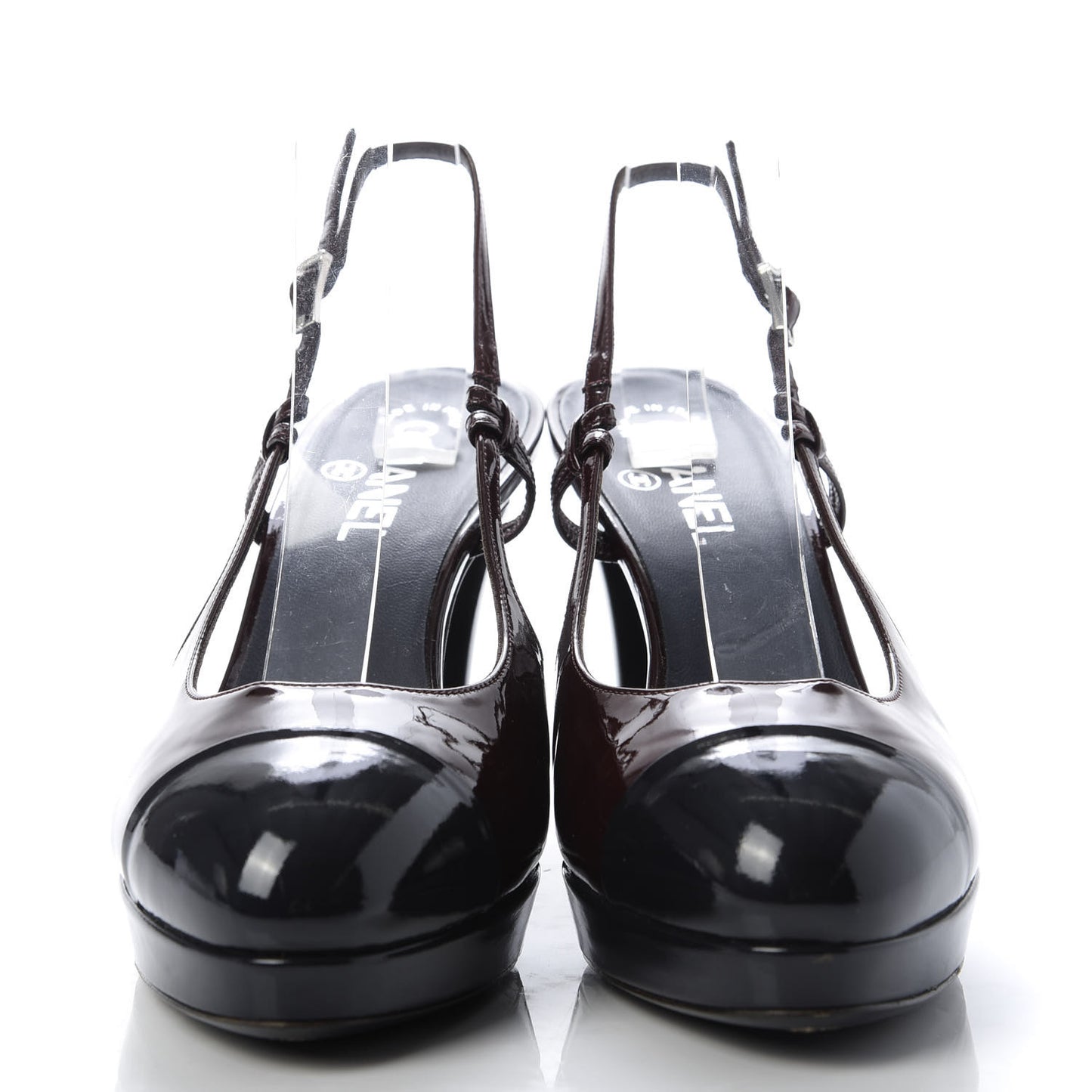 Patent Cap Toe Slingback Heels 41 Burgundy Navy