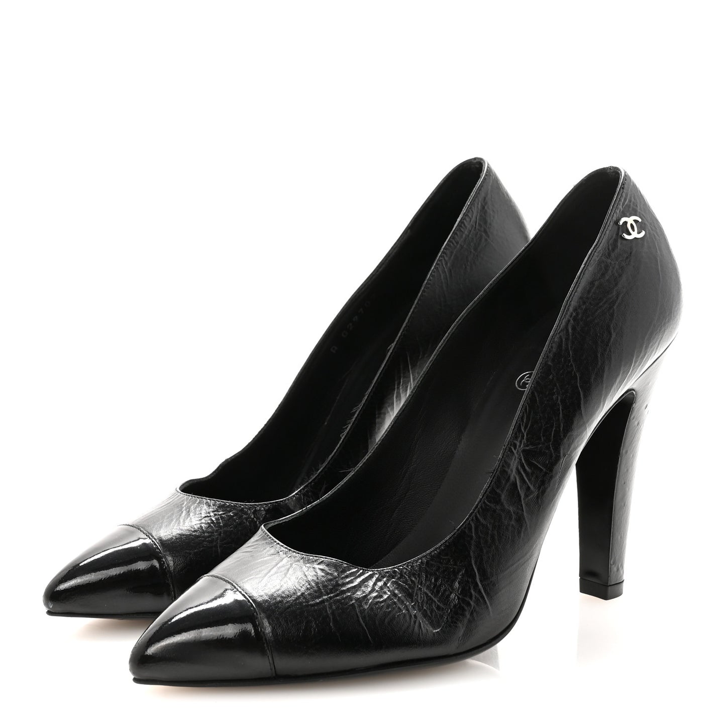Crumpled Calfskin Cap Toe Pumps 39 Black