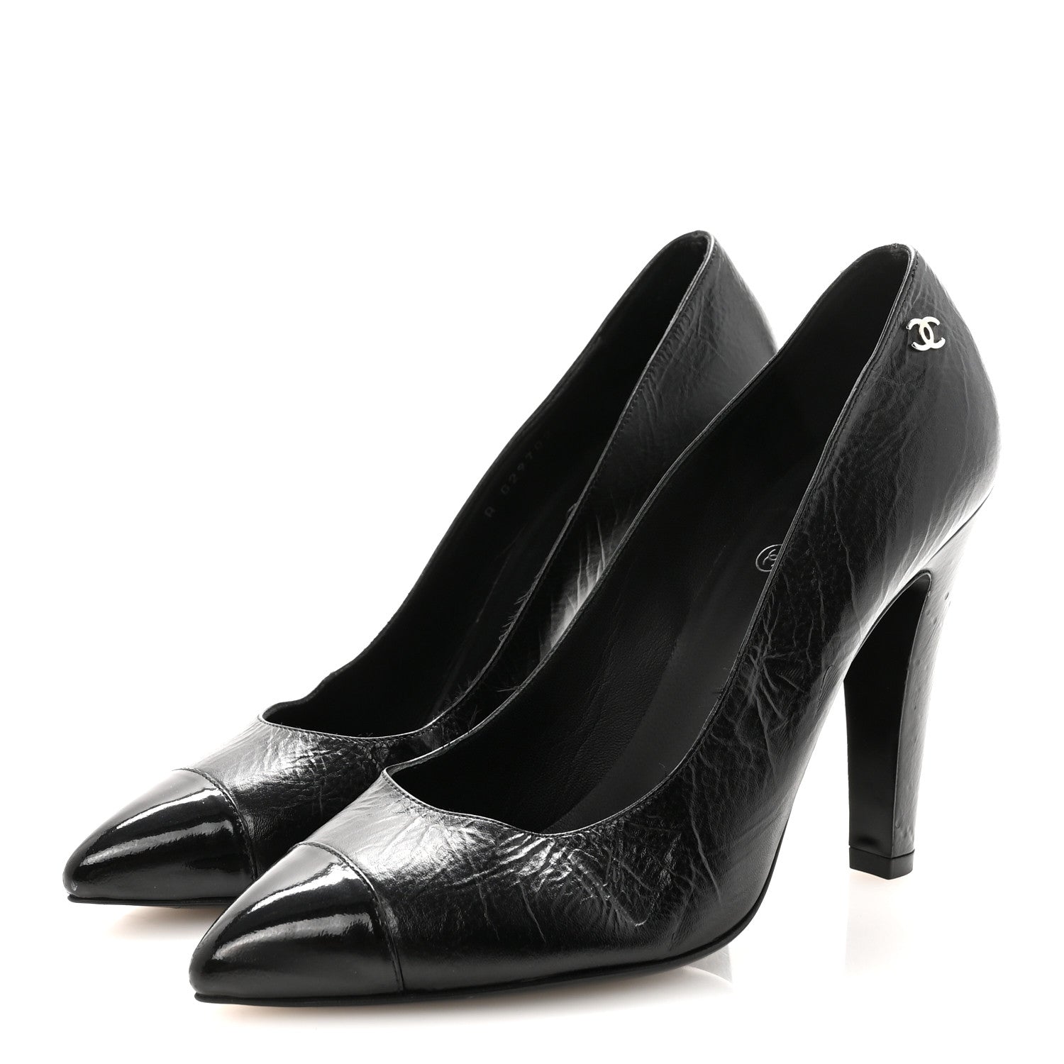 Chanel Crumpled Calfskin Cap Toe Pumps 39 Black 4 of 9