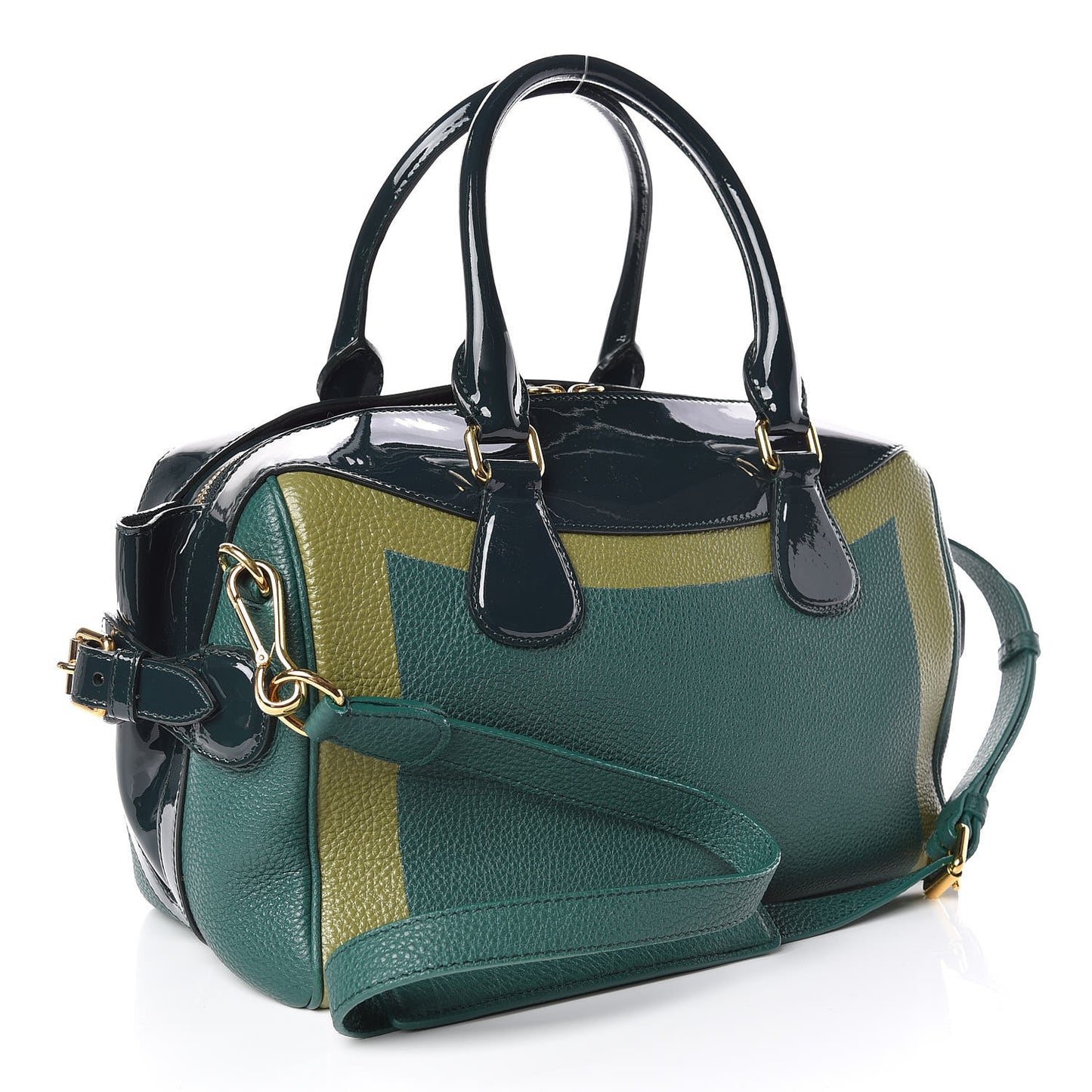 Grain Calfskin Patent Small The Bee Top Handle Green