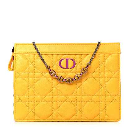 Christian Dior Calfskin Cannage Caro Zipped Pouch With Chain Sunny Yellow 1 of 9