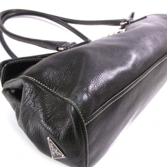 Leather Easy Foldover Pushlock Work Bag Black