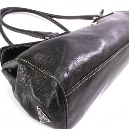 Prada Leather Easy Foldover Pushlock Work Bag Black 5 of 14