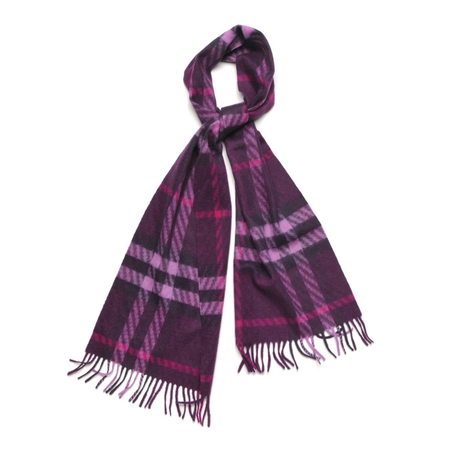Burberry Cashmere Giant Check Fringe Fringe Scarf Plum 1 of 6
