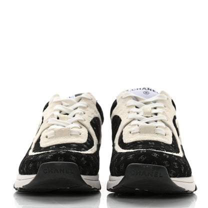 Chanel Nylon Suede Calfskin Printed CC Sneakers 38.5 White Black 2 of 9