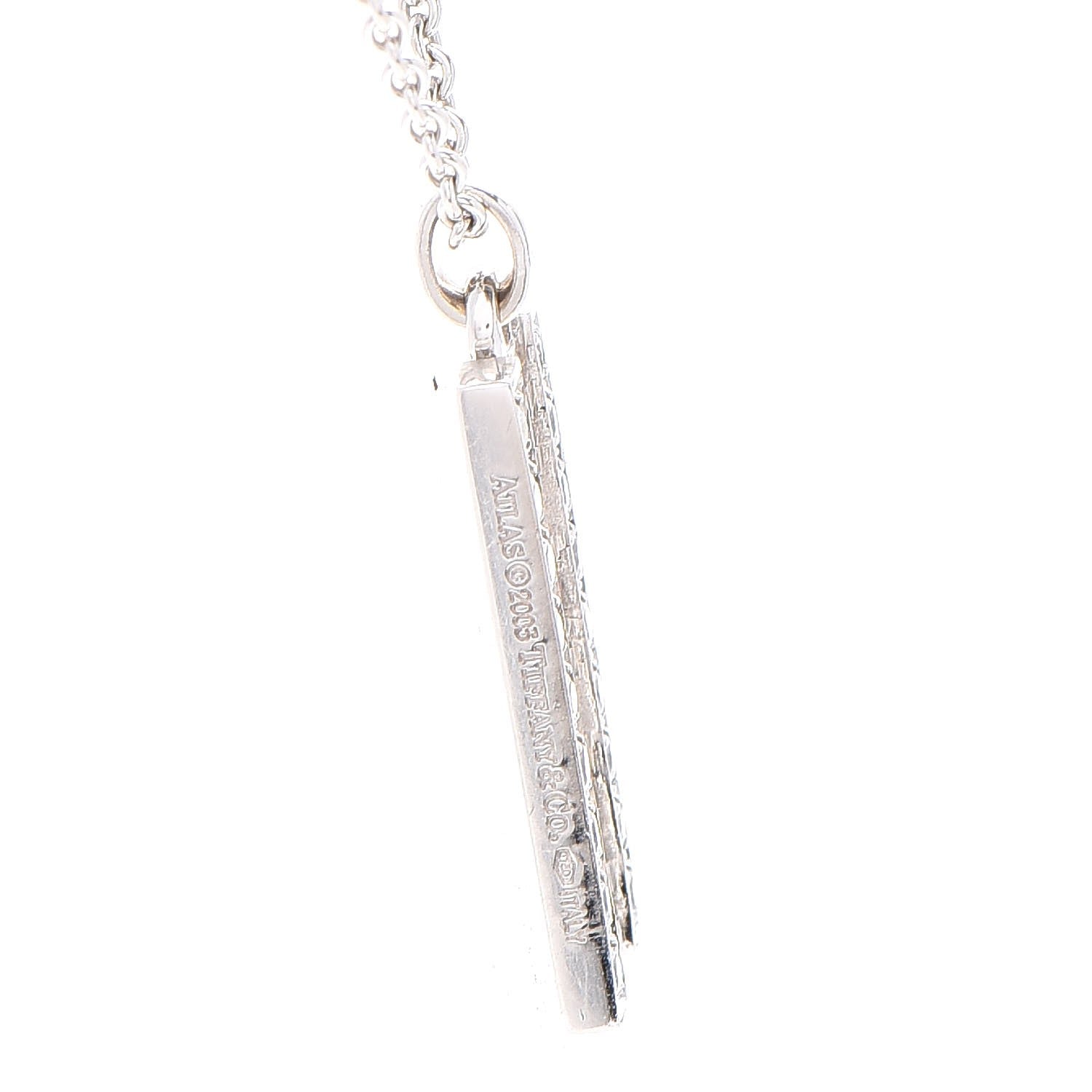 Tiffany 18K White Gold Diamond Atlas Bar Pendant Necklace 6 of 9