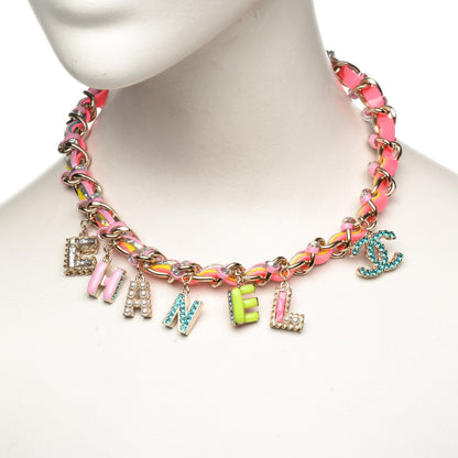 Chanel Metal Strass PVC Enamel CC Chain Link Choker Necklace Gold Blue Pink Yellow 2 of 6
