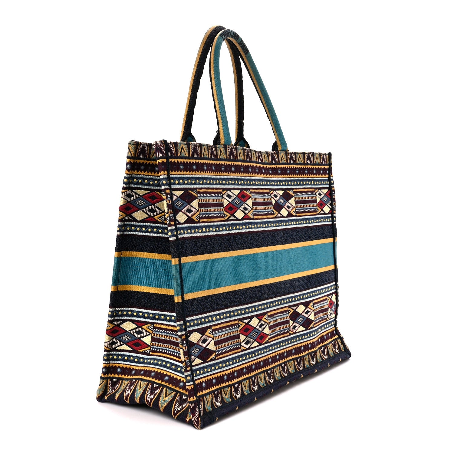 Christian Dior Canvas Embroidered Book Tote Blue Multicolor 3 of 10