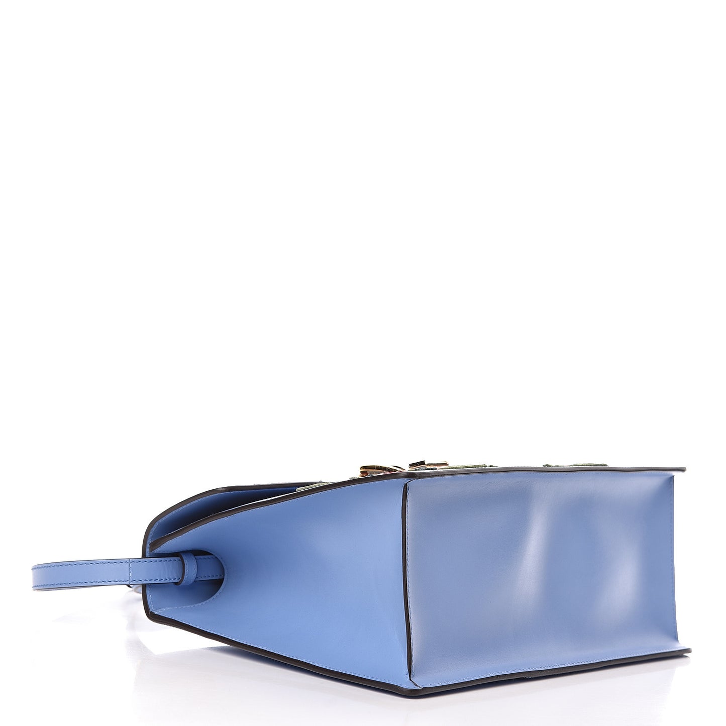 Calfskin Embroidered Medium Sylvie Top Handle Bag Clear Sky Blue