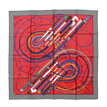 Hermes Silk Fouets et Badines Scarf 90 Rouge Bleu Jaune D'Or 1 of 5