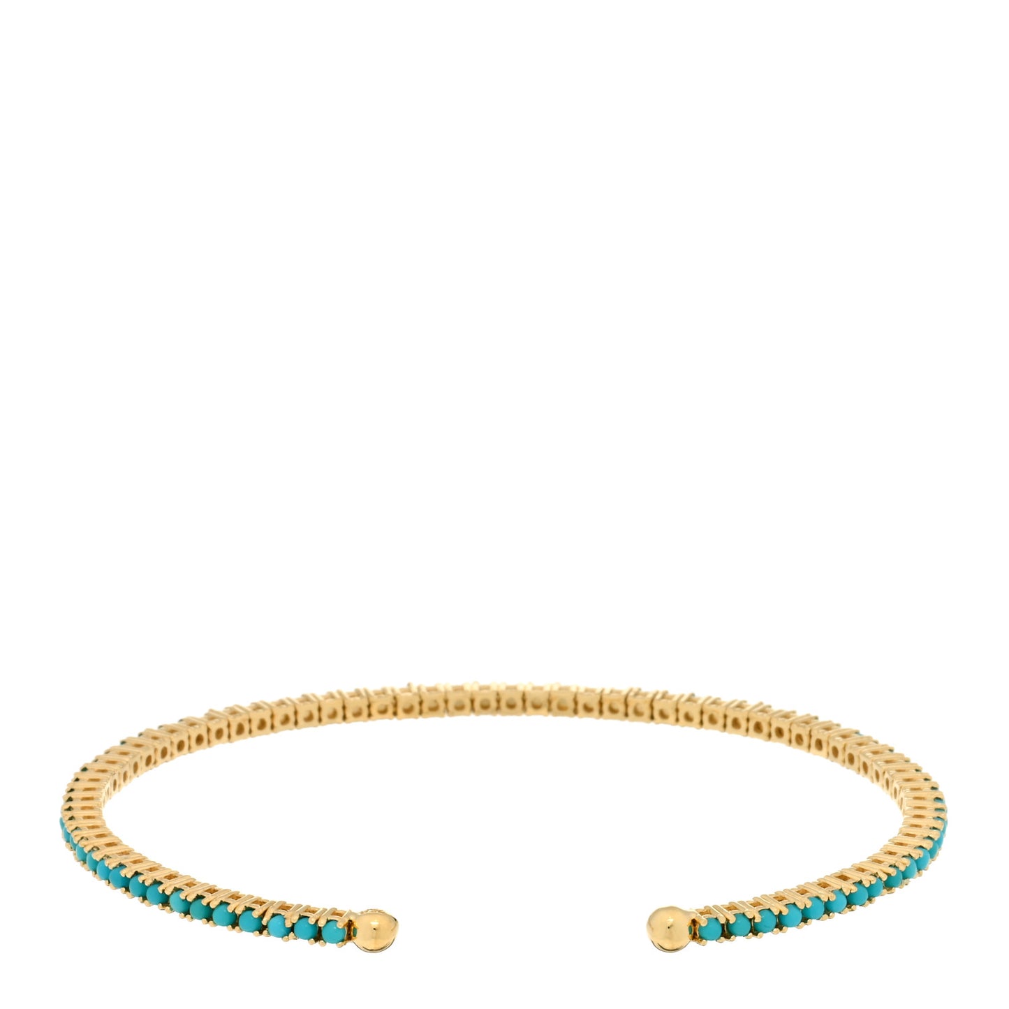 18K Yellow Gold Turquoise 4-Prong Tennis Cuff Bracelet