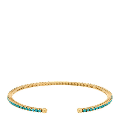 Jennifer Meyer 18K Yellow Gold Turquoise 4-Prong Tennis Cuff Bracelet 2 of 3