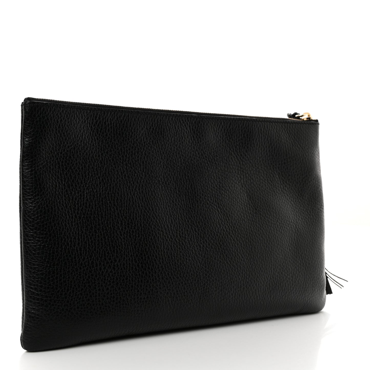 Pebbled Calfskin Large Bamboo Clutch Black