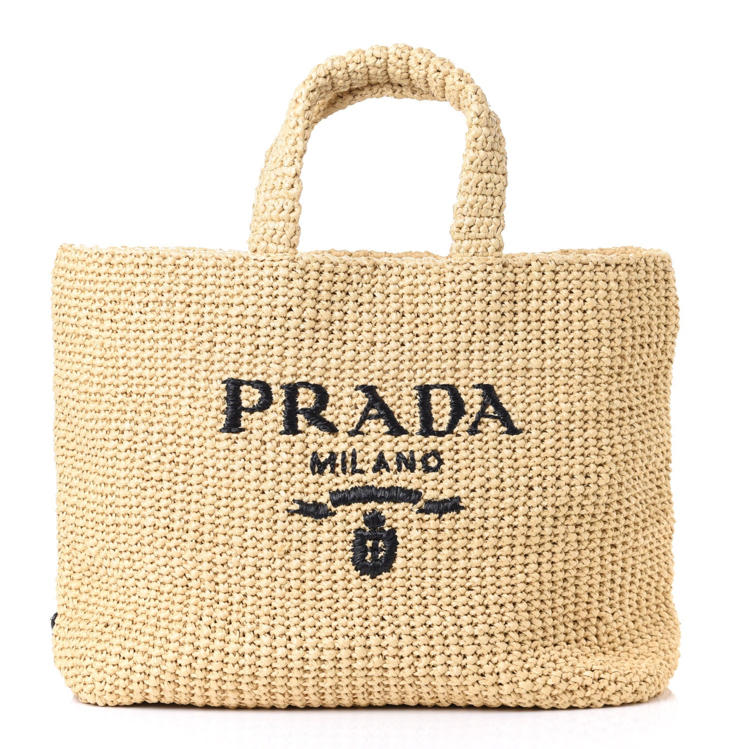 Prada Yarn Raffia Effect Crochet Embroidered Logo Tote Naturale 1 of 4
