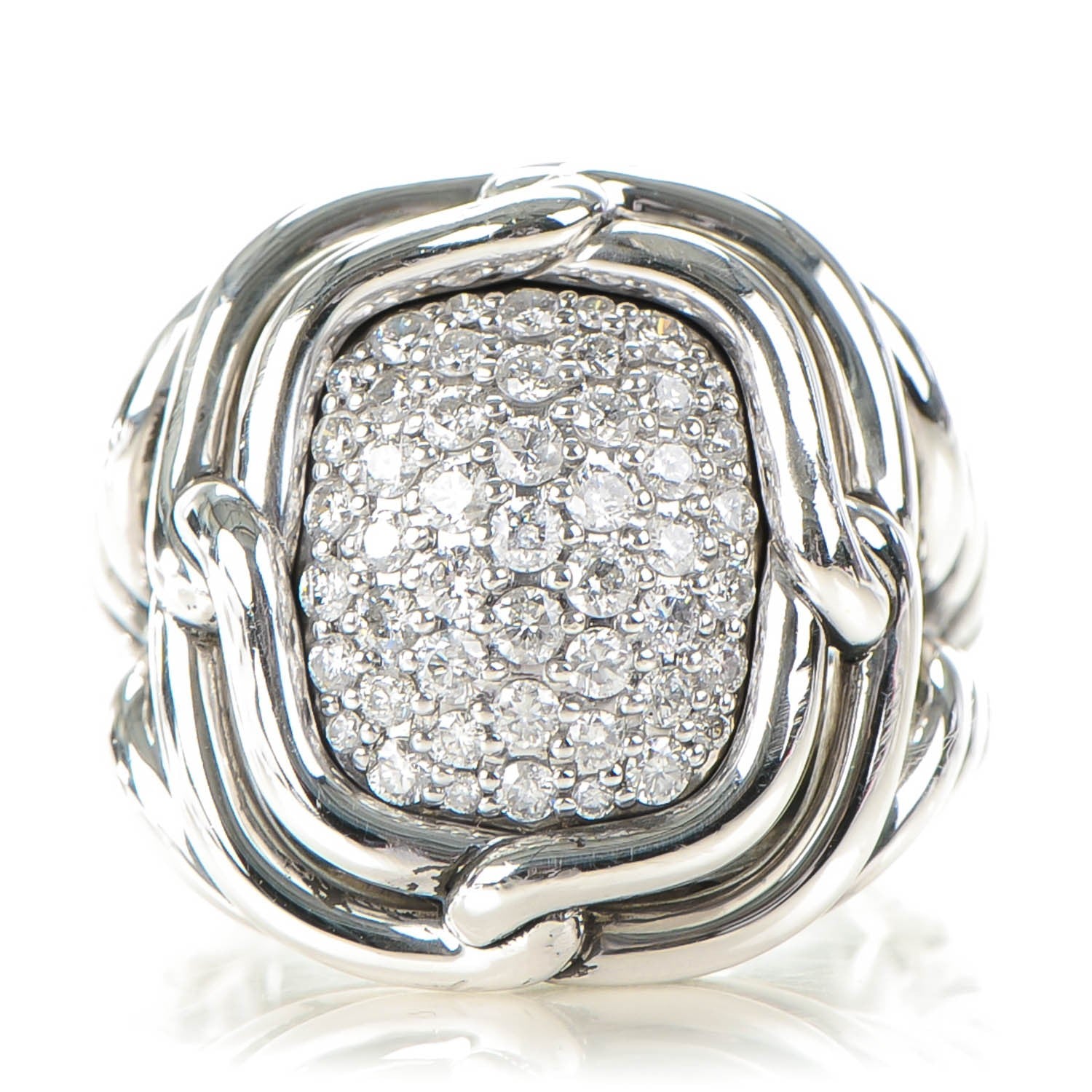 David Yurman Sterling Silver Pave Diamond 16mm Large Labyrinth Ring 54 7 1 of 6