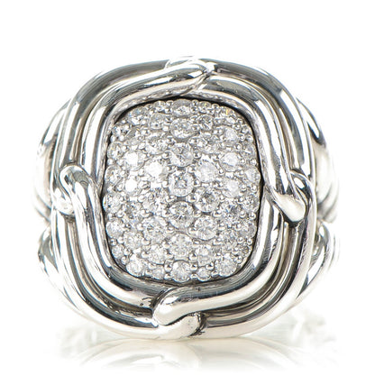 David Yurman Sterling Silver Pave Diamond 16mm Large Labyrinth Ring 54 7 1 of 6