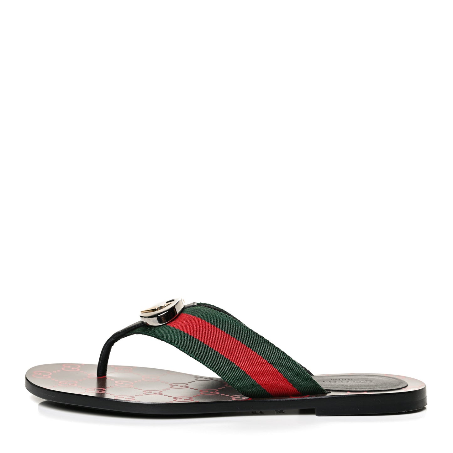 Nylon Calfskin Web GG Monogram Womens Thong Sandals 36 Green Red Cocoa