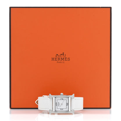 Hermes Stainless Steel Epsom Diamond Lacquer 21mm Heure H Hour Double Jeu Quartz Watch Blanc 5 of 5