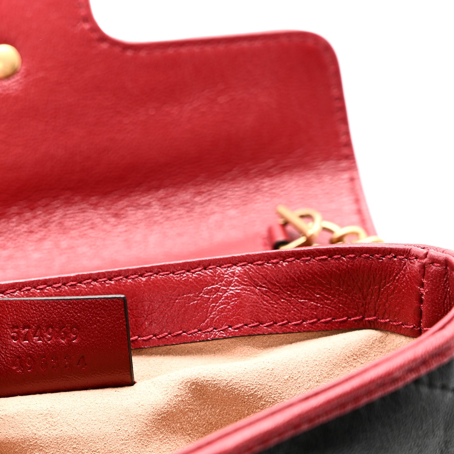 Gucci Vintage Effect Calfskin Matelasse Diagonal Super Mini Torchon GG Marmont Shoulder Bag Black Romantic Cherry 7 of 10