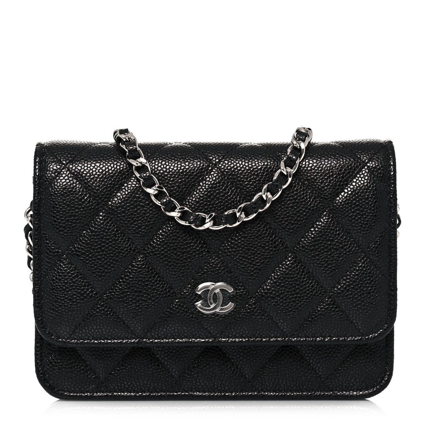 Caviar Quilted Mini Wallet On Chain WOC Black